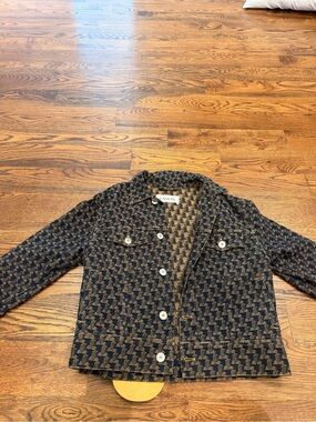 Lanvin Black & Tan logo jacquard Print Button Jacket